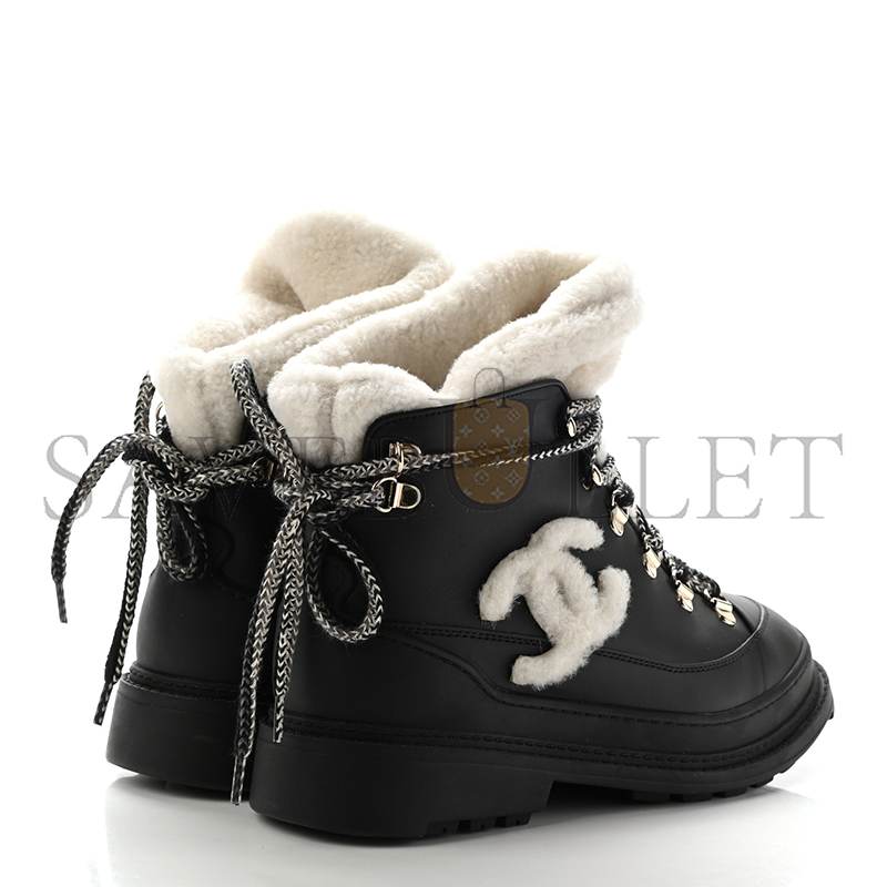 Ch*el calfskin shearling cc lace up boots ‎g35376